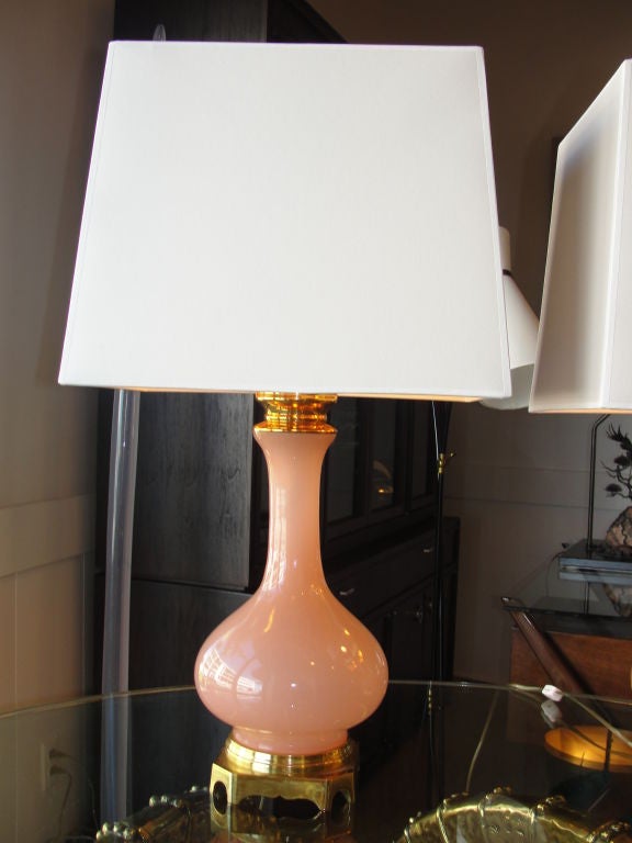 Italian Rare Pair of Pink Opaline Lamps by Cenedese