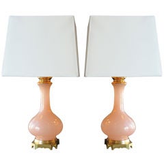 Rare Pair of Pink Opaline Lamps by Cenedese