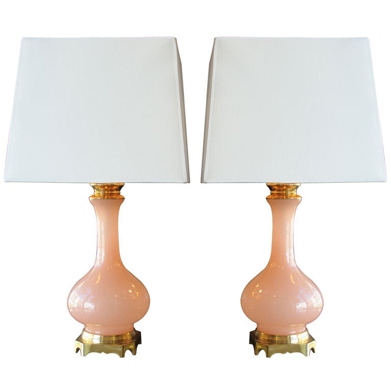 Rare Pair of Pink Opaline Lamps by Cenedese