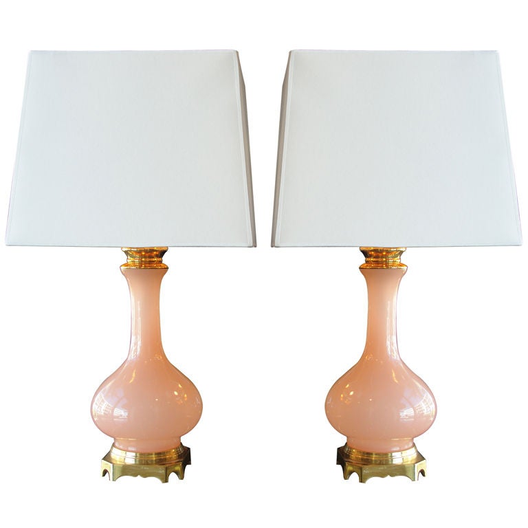 Rare Pair of Pink Opaline Lamps by Cenedese