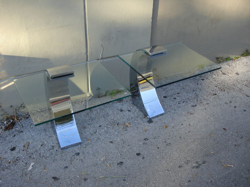 Pair of Polished Steel Arched Sidetables