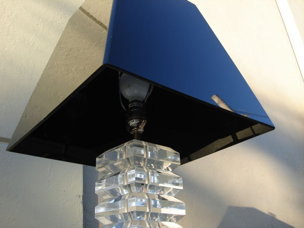 Late 20th Century A Karl Springer Thick Stacked Lucite Lamp and Shade For Sale