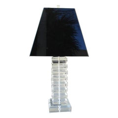 A Karl Springer Thick Stacked Lucite Lamp and Shade