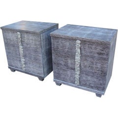 Pair of Cerused Oak and Pewter Finish Carved Handles