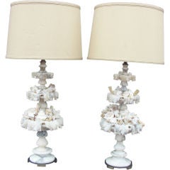 Vintage Pair of Neo-Classic Tiered Alabaster Table Lamps