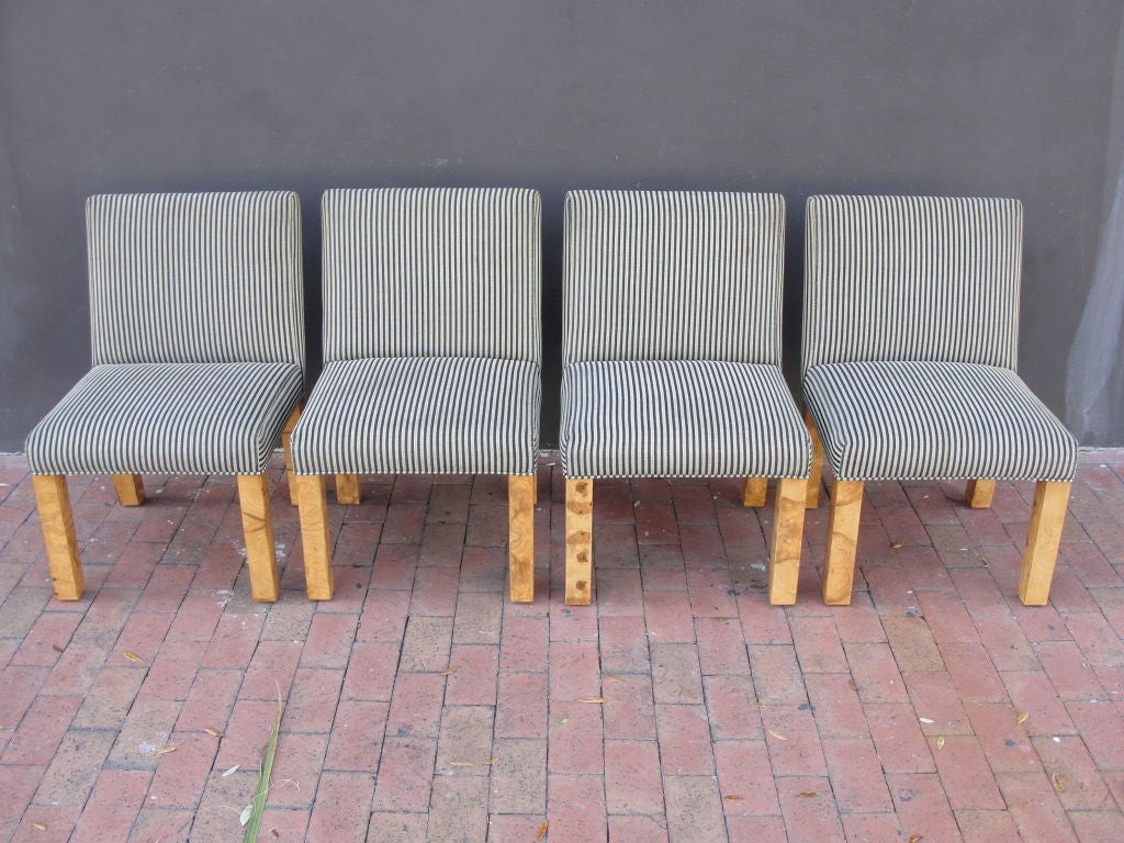 Great Set of Milo Baughman Olive Burl Wood Chairs from Geoffrey Beene's Estate