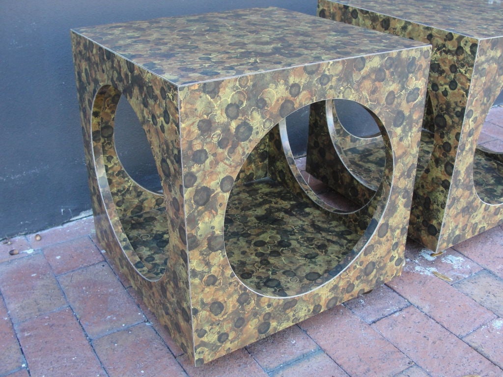 American A Pair of Whimsical Tortoise Finish Cubed Side Tables