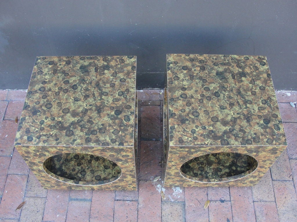 Mid-20th Century A Pair of Whimsical Tortoise Finish Cubed Side Tables