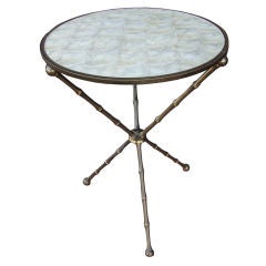 A Capiz Shell Top Petite Gueridon in Faux Bamboo