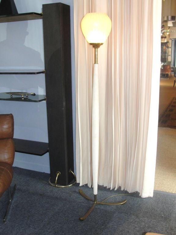 Exceptional Vintage Italian Leather and Brass Floorlamp In Good Condition For Sale In North Miami, FL