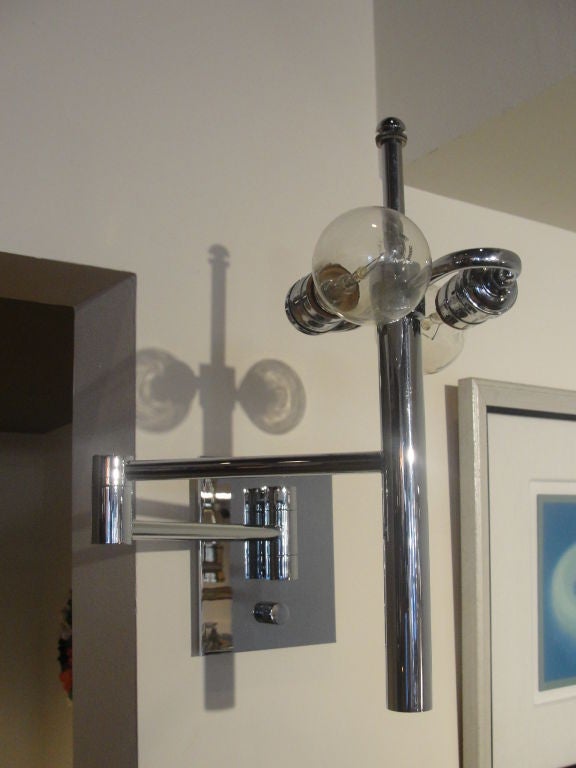 A Pair of Casella Extendable Wall Lamps in Chrome (Label) For Sale at 1stdibs
