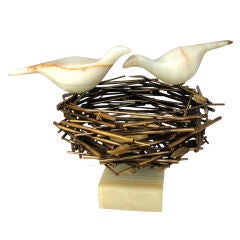 Curtis Jere Birds and Nest w/ Eggs Table Sculpture