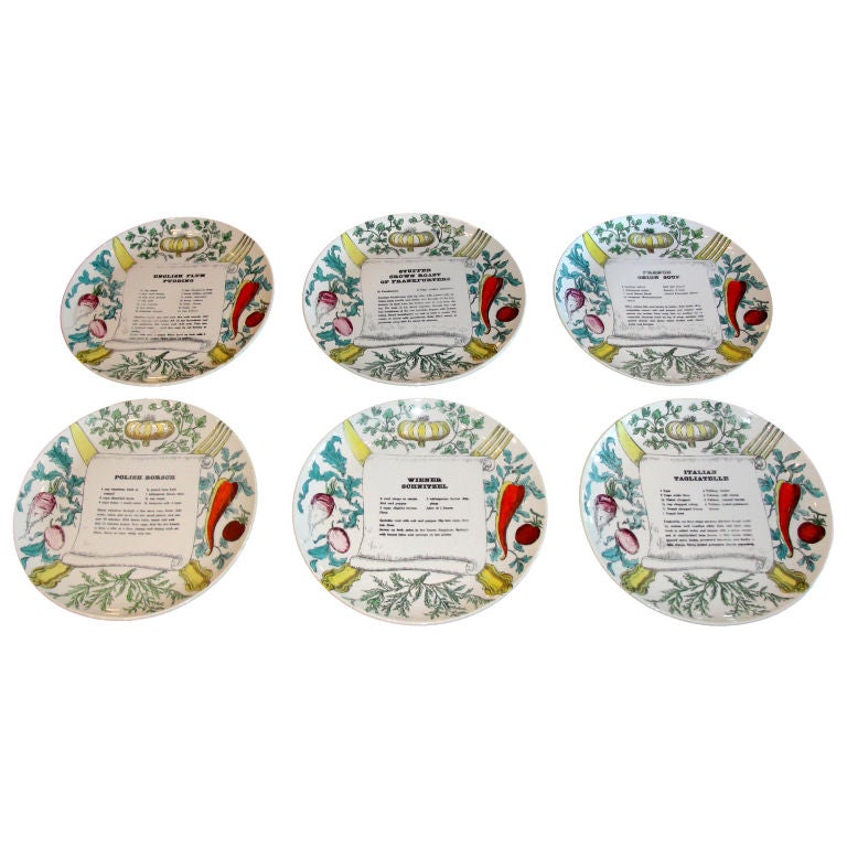 Italian Classic Recipe Plates by Piero Fornasetti (signed)