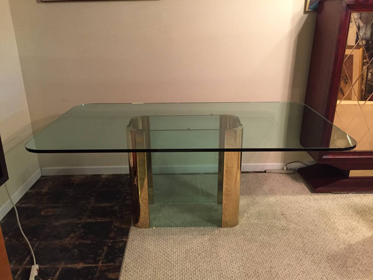 Pace Collection Brass and Glass Base Dining Table For Sale at 1stDibs