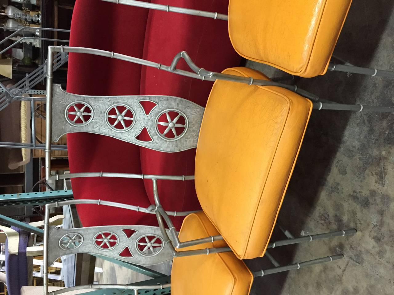 Set of 'Montego' chairs by John Salterini in original aluminum finish with pinwheel backs. Original condition. Perfect for indoor and outdoor use, circa 1960s.