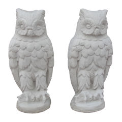 Vintage Large Pair of White Cement Owls