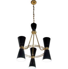 Triple-Cone Italian Hanging Light Fixture in Black and Brass