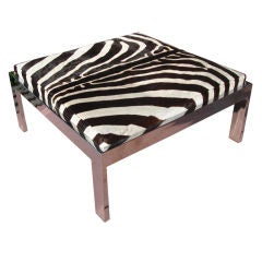 Visually Striking Ottoman with Real Zebra Hide Top