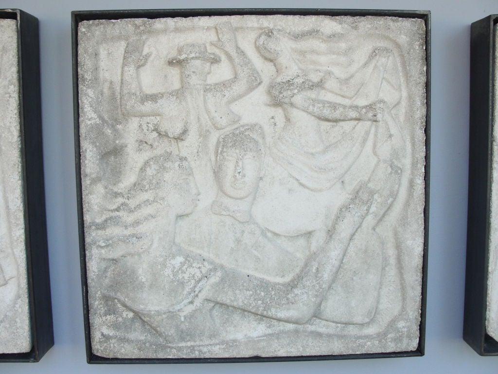 American Wall Mounted Cast Concrete Art Deco Plaques
