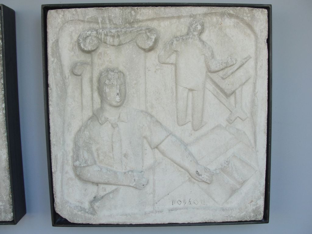 Mid-20th Century Wall Mounted Cast Concrete Art Deco Plaques