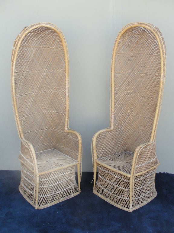 American Pair of  Woven Wicker Canopy Chairs