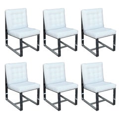 Set of Six Heavy Steel Milo Baughman Dining Chairs