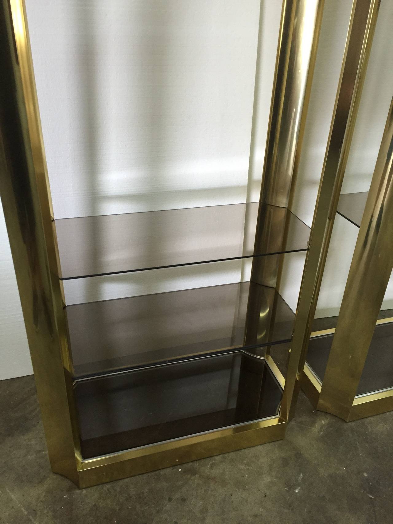 American Pair of Brass Finish Anodized Aluminum Shelves