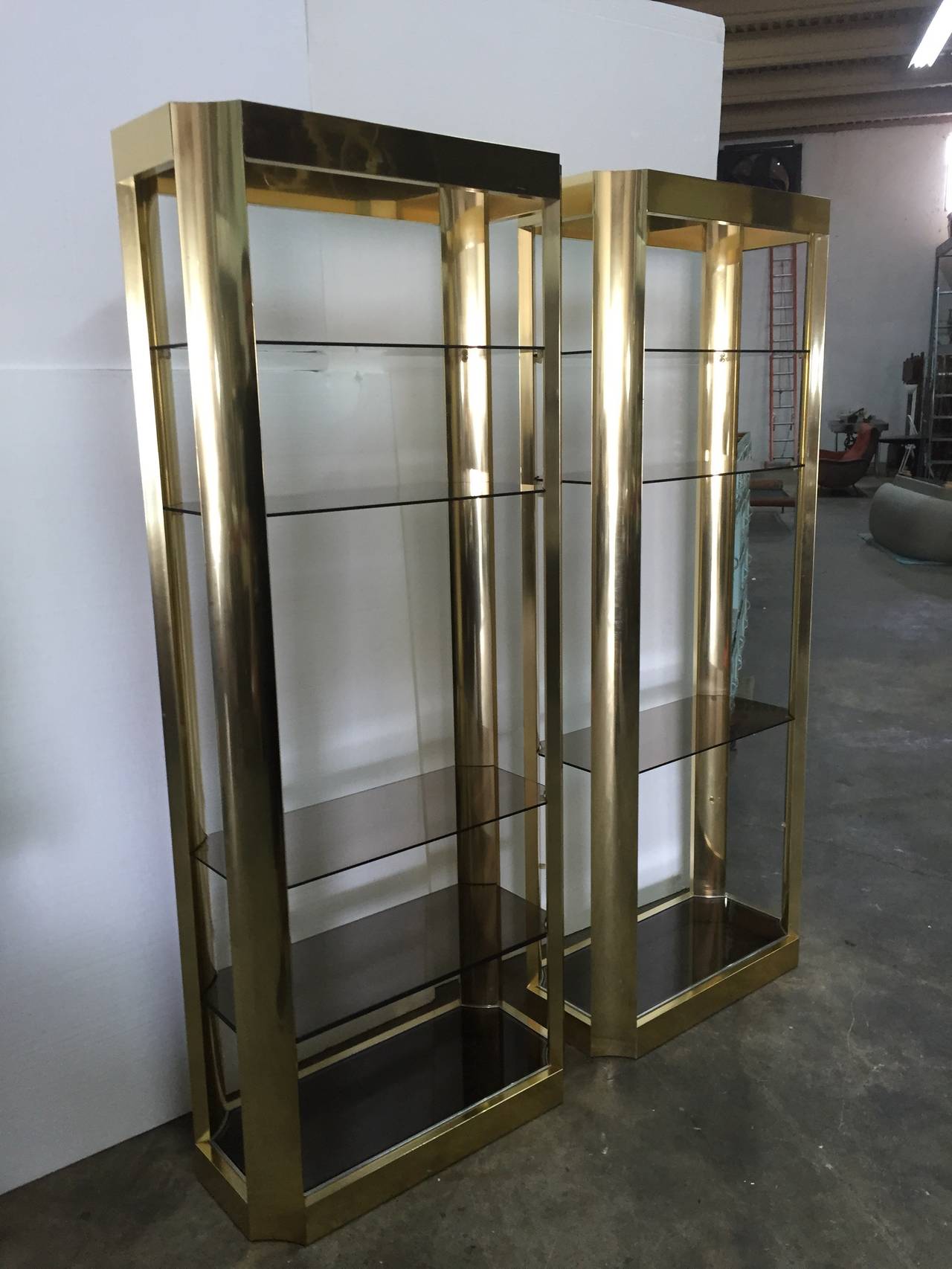 Pair of Brass Finish Anodized Aluminum Shelves In Good Condition In East Hampton, NY