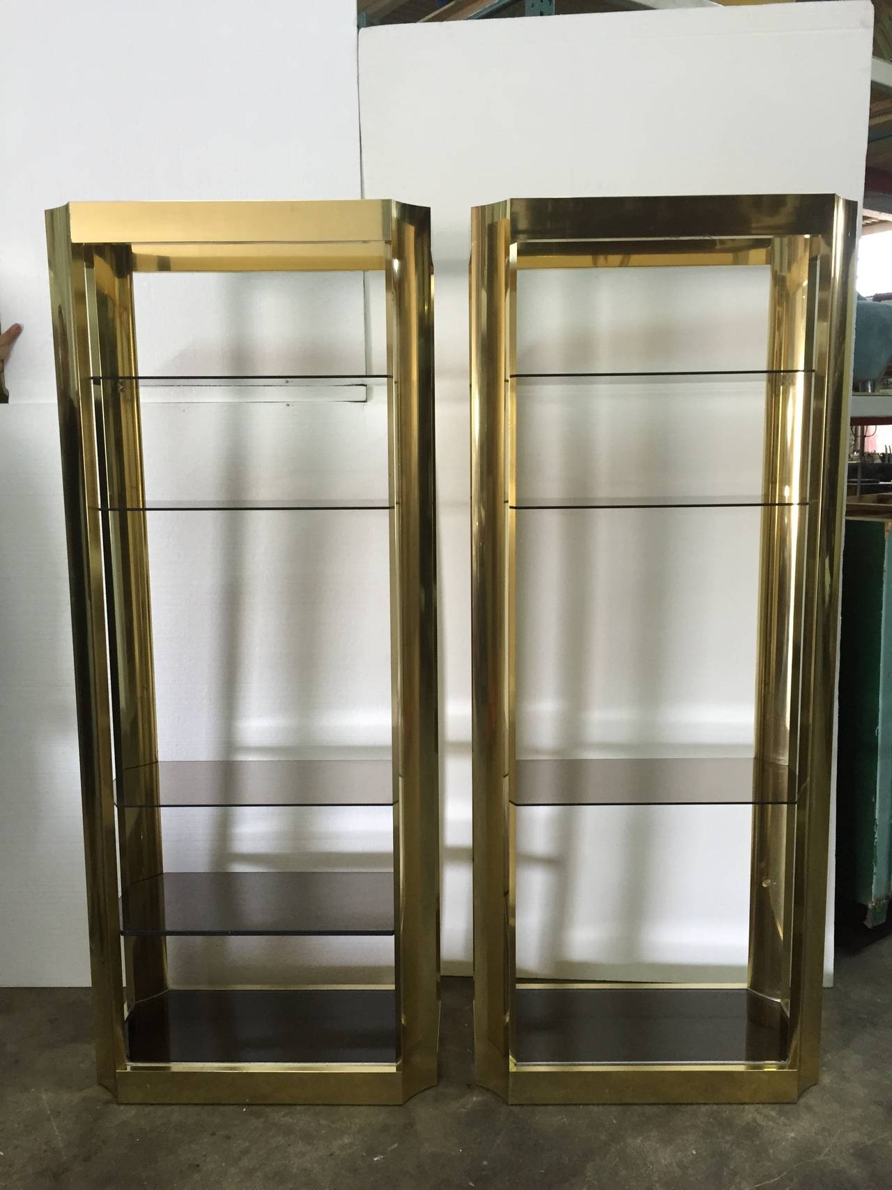 Mid-20th Century Pair of Brass Finish Anodized Aluminum Shelves