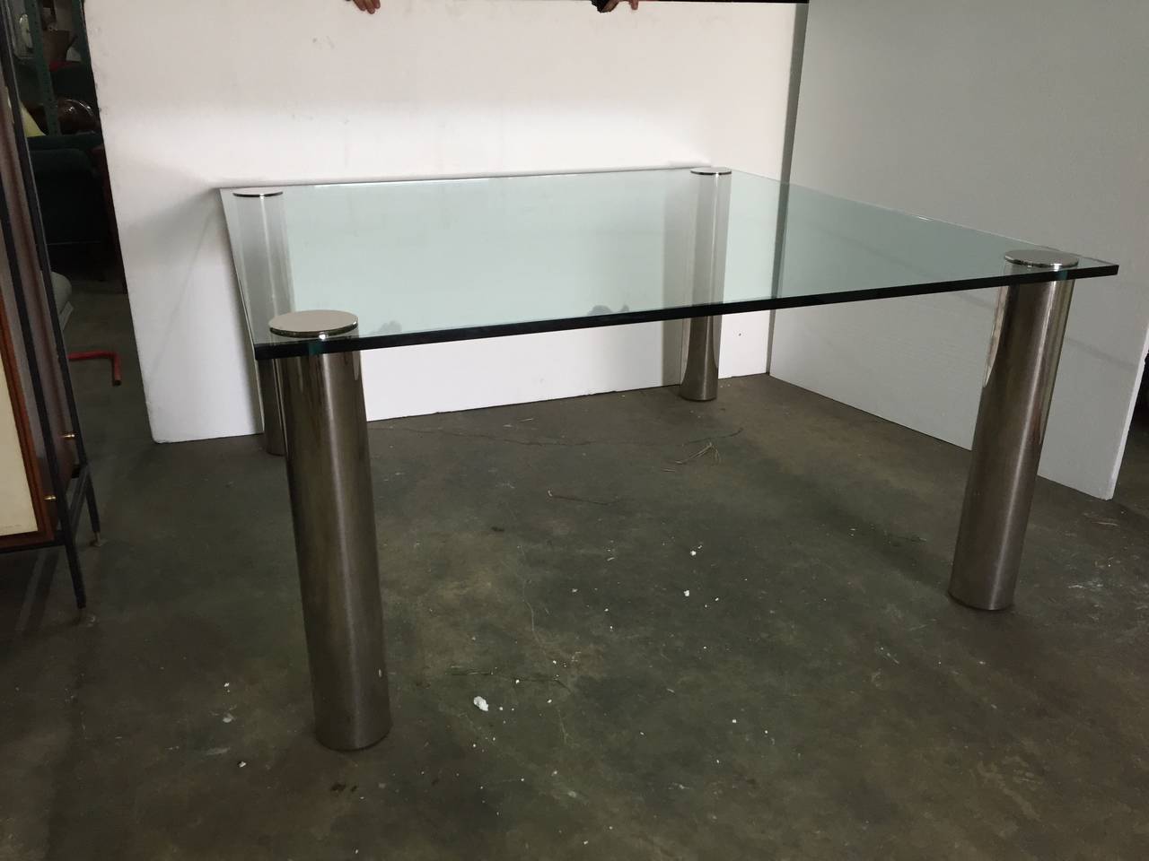 American Pace Oversized Square Chrome and Glass Dining Table For Sale