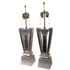 Pair of James Mont Wood Table Lamps