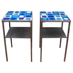 Pair of Two-Tier Side Tables in Iron & French Tiles