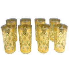 Set of Eight (8) Vintage Glassware in Gilded Diamond Design