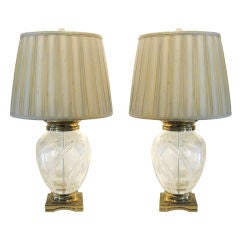 Pair of Cut Crystal and Brass Table Lamps