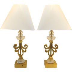 Pair of Fleur de Lis Gilded Metal and Lucite Table lamps