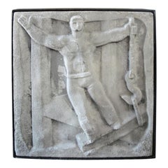 Chuck Dodson Wall-Mounted Cast Concrete Art Deco Plaque Entitled, "Industry"