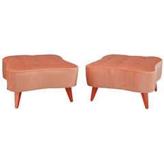 Pair of Oversized Orange Velvet Ottomans