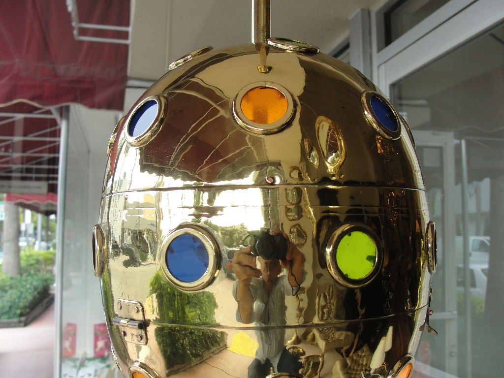 Mid-20th Century Brass Egg Orb Light Fixture