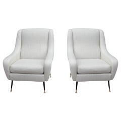 Phenomenal French 50
s Linen Armchairs