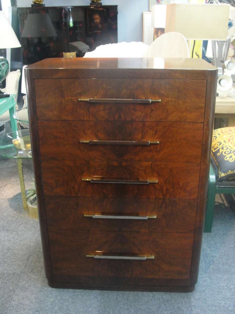 Five ample drawers on this restored tall boy.  This is a part of a set, sold separately- see other listings.

Trunk on bottom drawer.