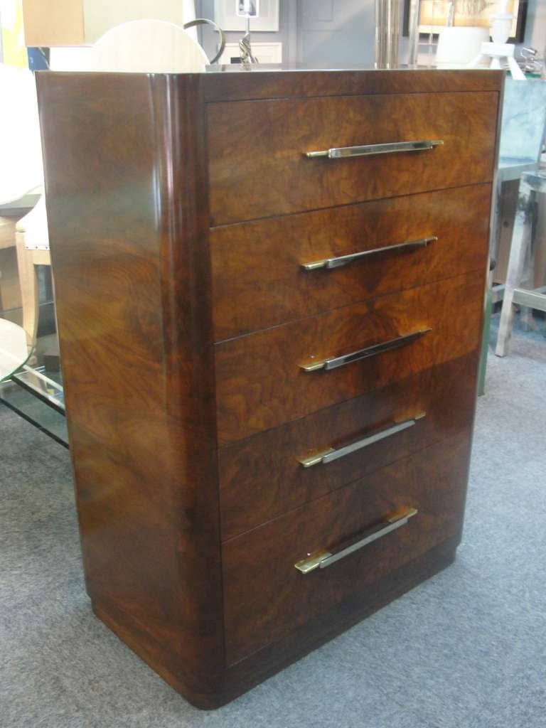 American Art Deco Tall-Boy Burl Wood Chest
