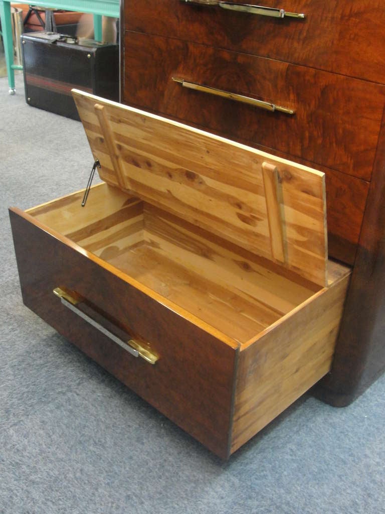 Art Deco Tall-Boy Burl Wood Chest In Excellent Condition In Miami, FL