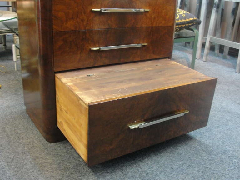 Mid-20th Century Art Deco Tall-Boy Burl Wood Chest