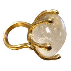 Sculptural Brass & Quartz Runway Ring