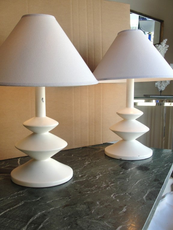 Cement Pair of Jacques Grange for Sirmos Table Lamps (labelled)