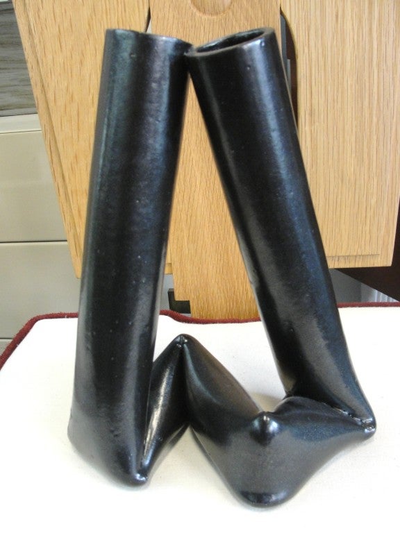 A Rare Black Ceramic Twisted Pipe Vase
