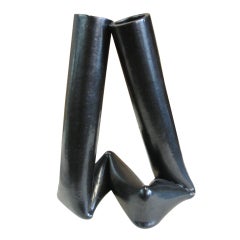 A Rare Black Ceramic Twisted Pipe Vase