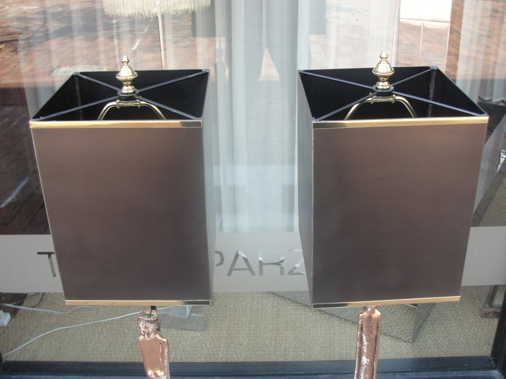 Italian Etruscan Man & Woman Custom Bronze Table Lamps
