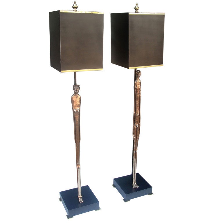 Etruscan Man & Woman Custom Bronze Table Lamps