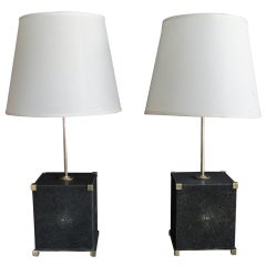Pair of Cubed  Black Shagreen Clad Lamps